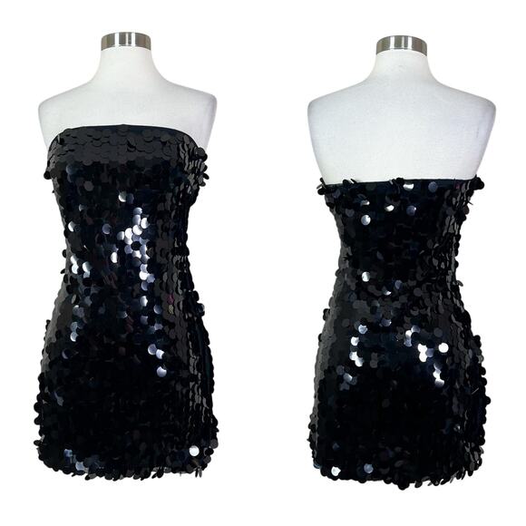 NEW 12th Tribe | Sequin Disc Strapless Sparkle Party Black Cocktail Mini Dress - Picture 12 of 12